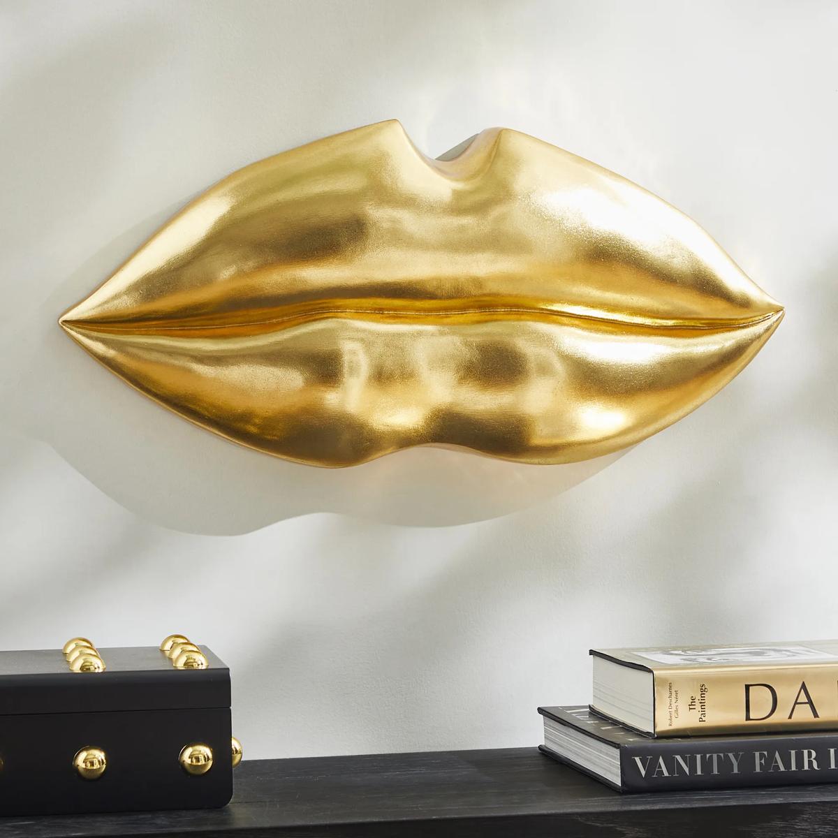 Grand Lips Gold Poly Resin Wall Decor 27.5"x12.5"