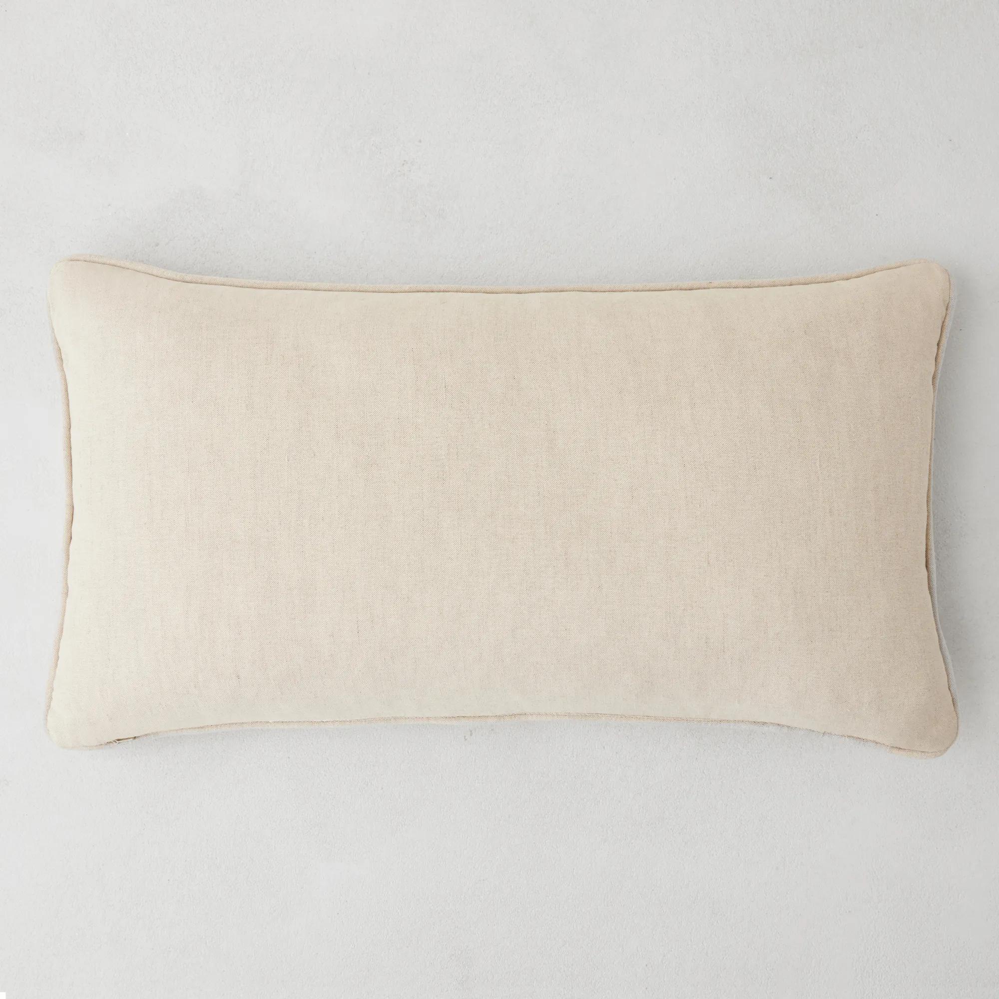 Cace Embroidered Gold/White Linen Lumbar Pillow 14"x26"