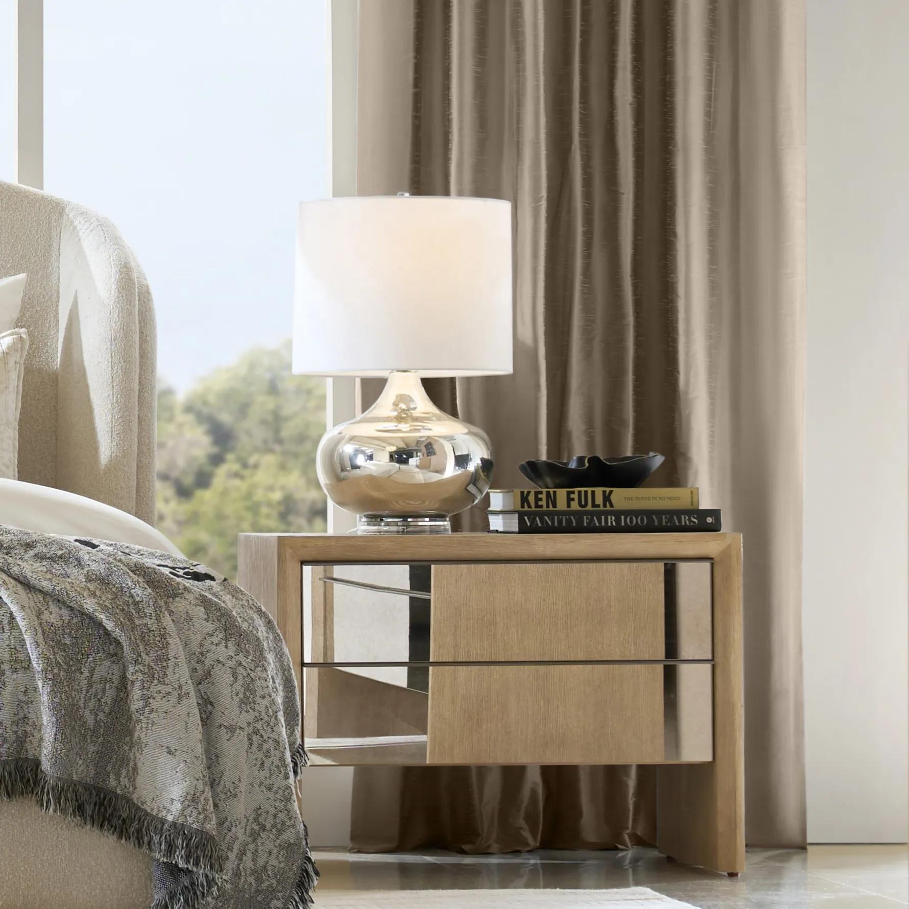 Glimmer Mirrored Seadrift Oak 2-Drawer Nightstand (32")