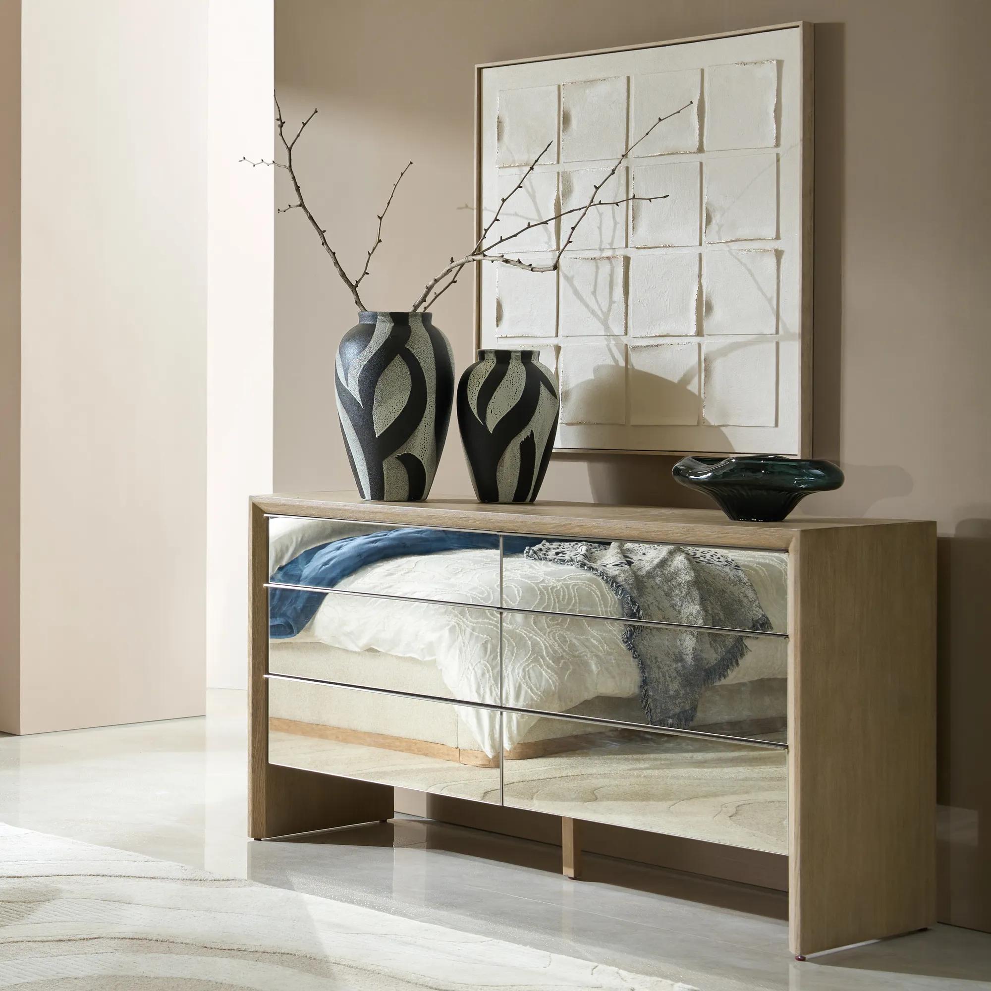 Glimmer Mirrored Seadrift Oak 6-Drawer Dresser (65")