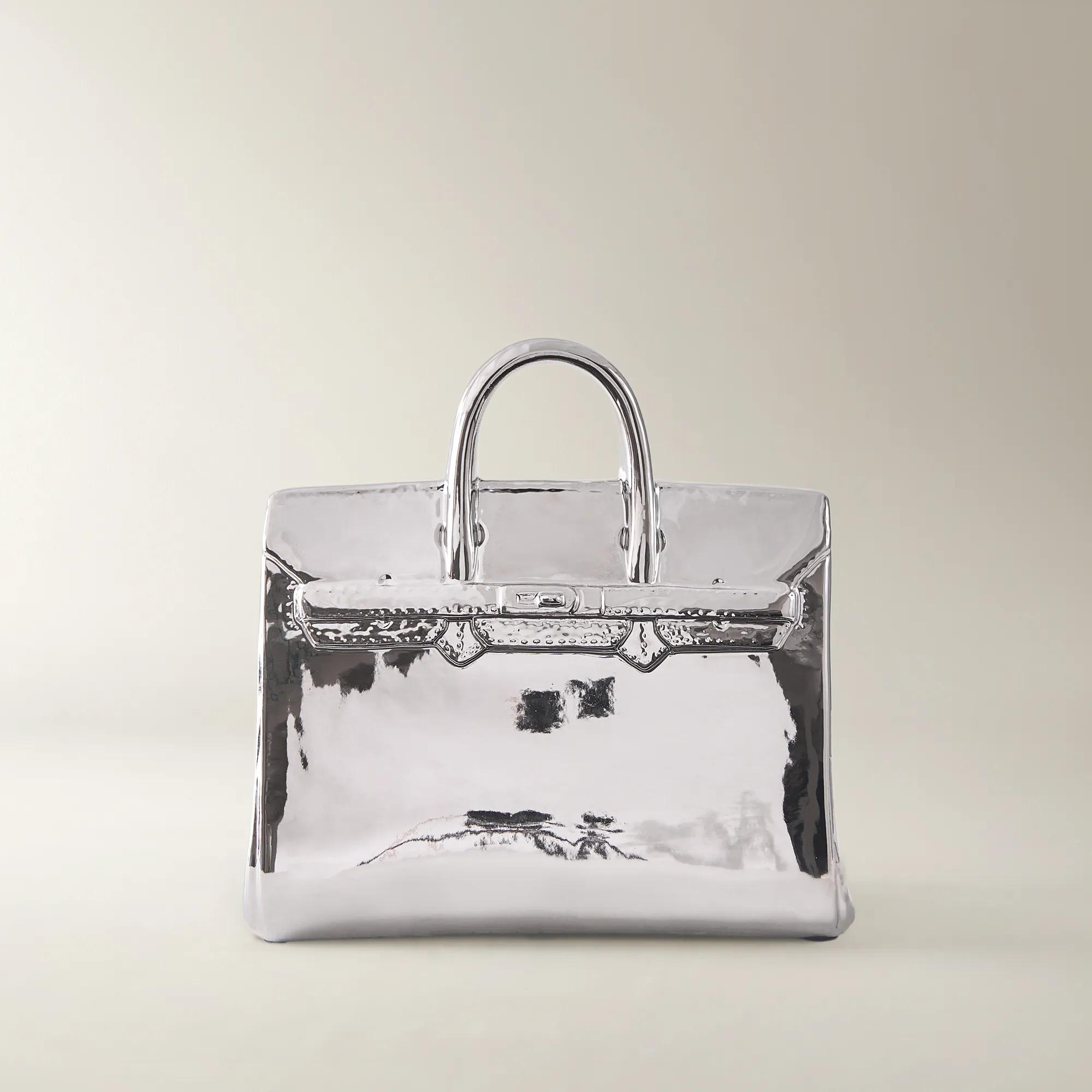 Handbag Silver Ceramic High Gloss Coin Bank Small