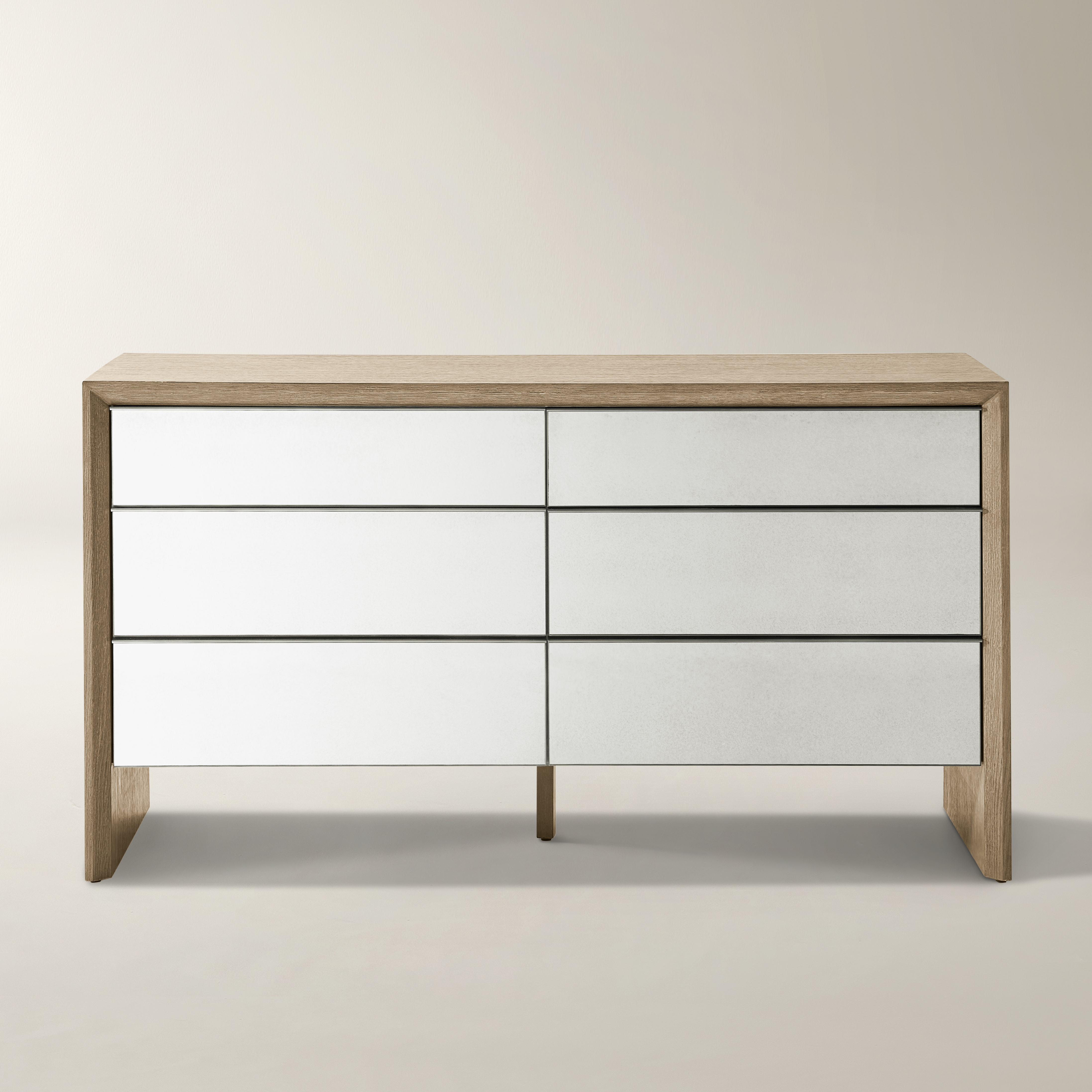 Glimmer Mirrored Seadrift Oak 6-Drawer Dresser (65")