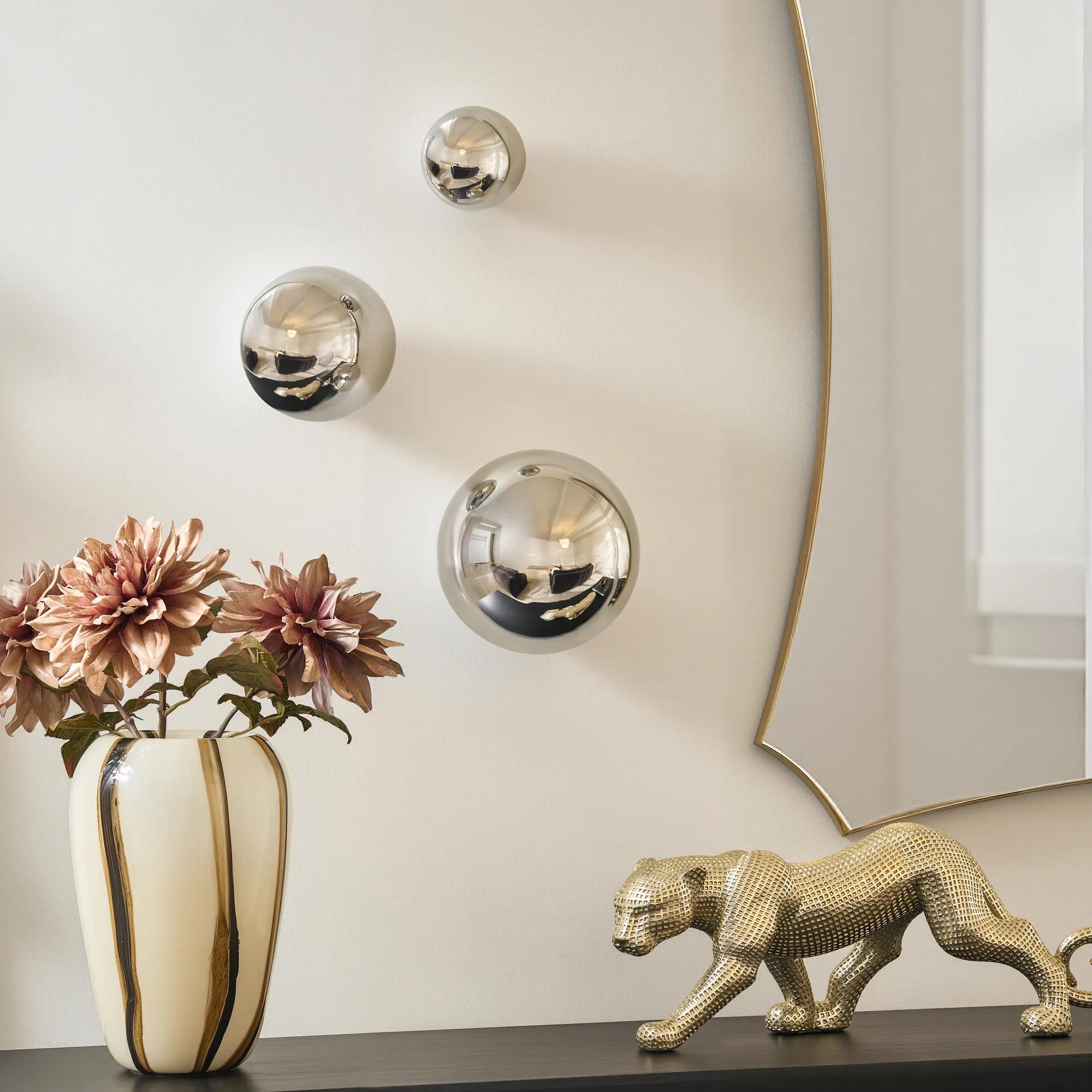 Chrome Spheres Stainless Steel Wall Decor Set of 3