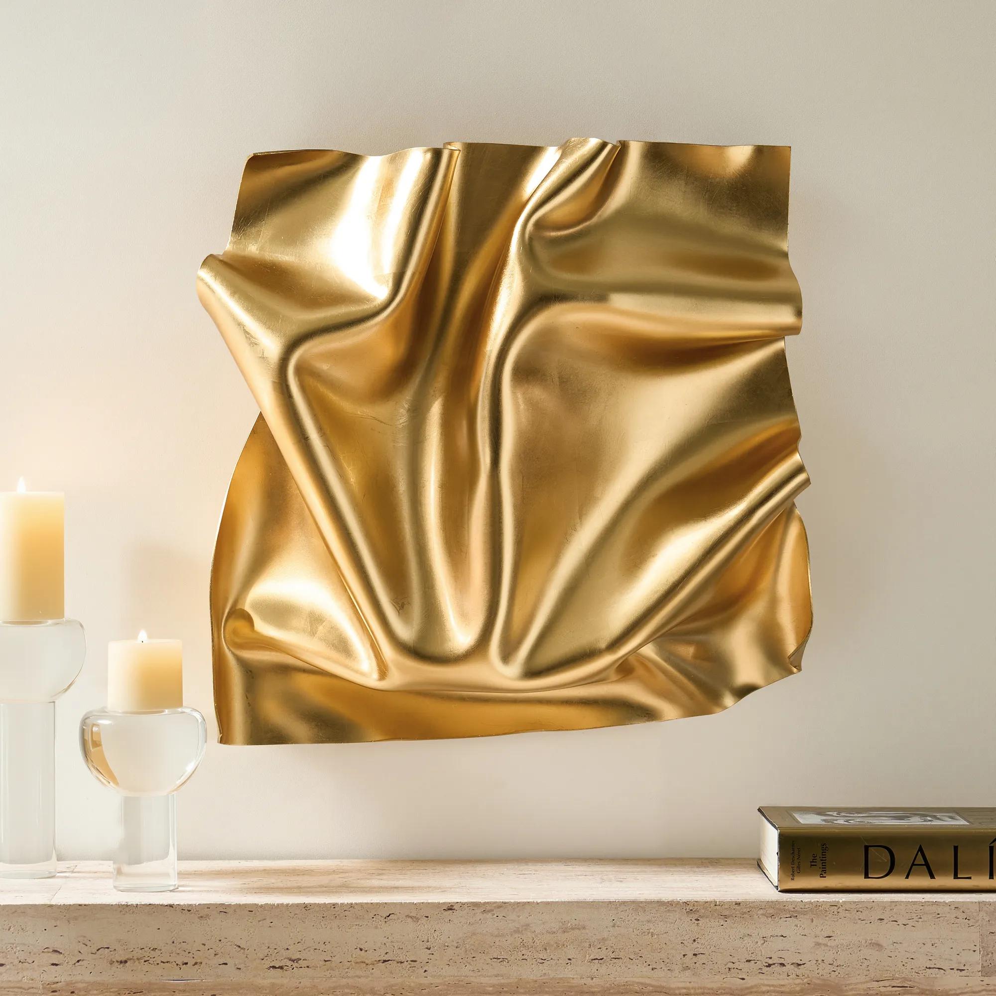 Surface Sculpted Gold Leaf Acrylic Wall Decor 23.6"x23.6"